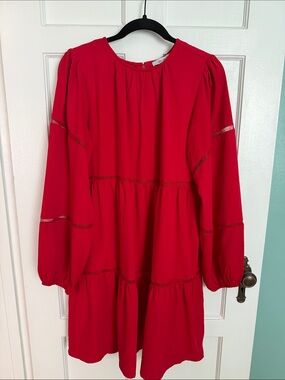 Red Long Sleeve Tiered Dress - Women's